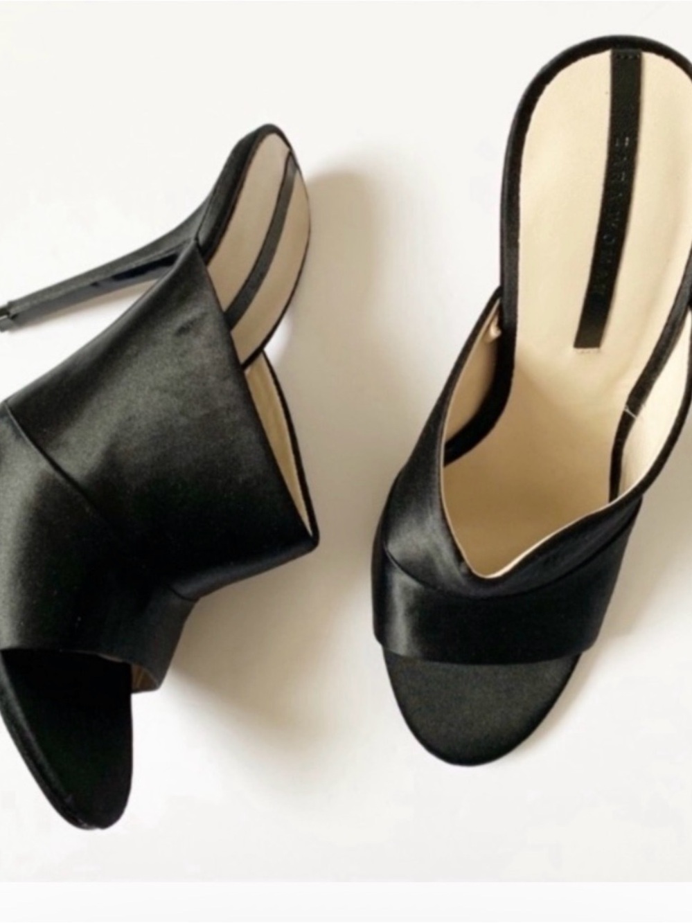 Zara Black Satin Open-Toe Mule Heels